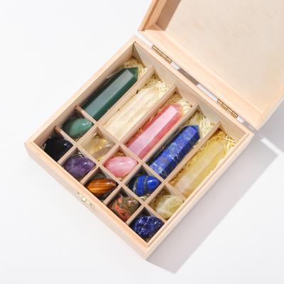 China China Crystal Column Water Stone Box Wholesale DIY Natural Drop Shaped Crushed Wooden Set Polished Table Top Home Decoration for sale