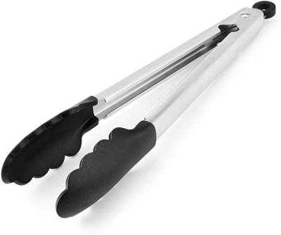 China Silicone Kitchen Tongs cTipped Stainless Steel Tongs, 10.26-Inch, Black for sale