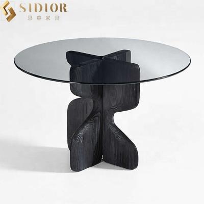 China Convertible Modern Dining Room Furniture European Style Clear Tempered Glass Dining Table for sale