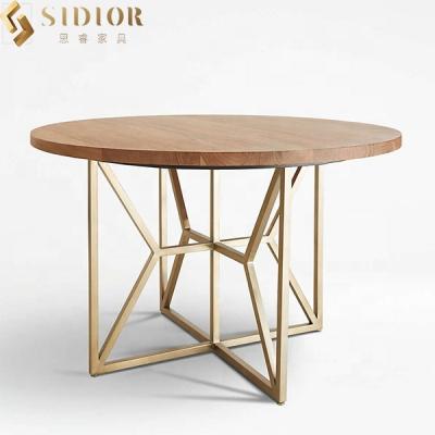 China European Convertible Durable Low Decoration Ash Solid Wood Dining Table Simple Style Design Stainless Steel for sale