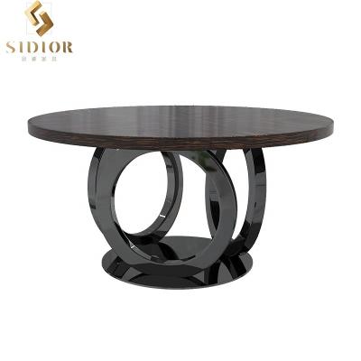 China Dining Table 304 Stainless Steel Convertible Luxury Italian Black Titanium Mirror Designs in Chen Rustic Dining Table Farmhouse Table for sale