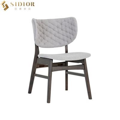 China Modern Dining Room Furniture Cooling Solid Wood Legs Dining Chair Restaurant Gray Fabric Dining Chairs for sale