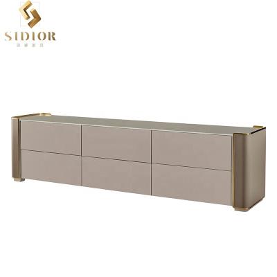 China Hot Sale Home Extendable Luxury TV Cabinets Sets Living Room Furniture Modern Saddle Leather Leather TV Stand With Drawer for sale