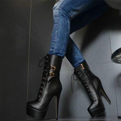 China Other hot sale high quality cheap high quality metal strap buckle metal strap zipper zipper boots women big size 35-47 high heel platform ankle boots for sale