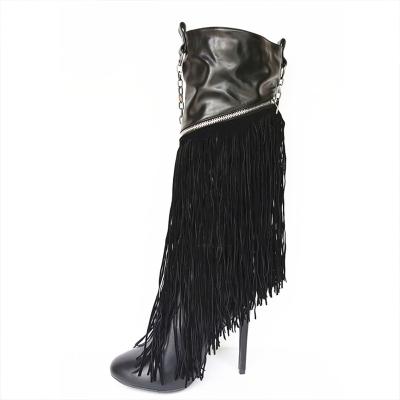 China Other Hot Selling Sexy Ladies Slim High Heel Boots Fashion Tassel Metal Chain Decoration Zipper Closure 35-47 Large Size for sale