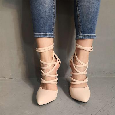 China Fashion Trend New Design Zipper Dress Wholesale Lady Shoes High Heels Nude Casual Simple Spring And Summer for sale