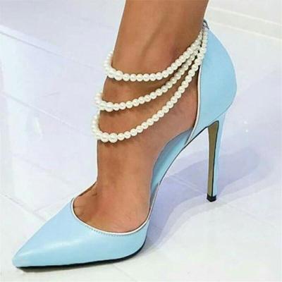 China Fashion trend string beads pumps rubber spring sexy thin high heels summer style shoes 2020 arrivals women's shoes brandless model for sale