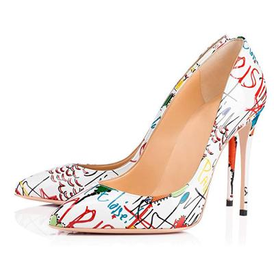 China Other hot sale low price fashion ladies graffiti pumps thin high heel 12cm 35-45 large size heel shoes for sale