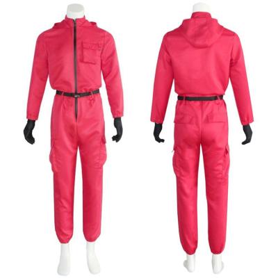 China 2021 Men Soldiers Face Mask Jacket Red Man Overalls Halloween Cosplay Polyester Squid Game Costume Suit Set Squid Game Costumes for sale