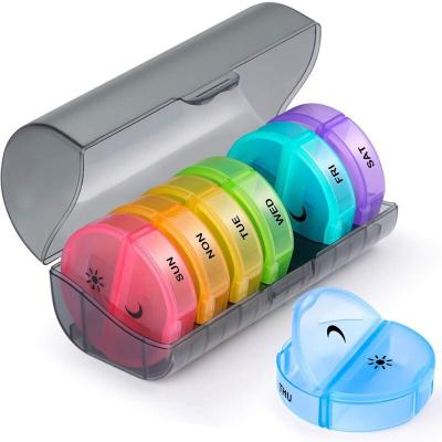 China Eco-Friendly Portable Weekly Pill Organizer 7 Days Travel Rainbow Vintage Plastic Pill Organizer Storage Container Box for sale