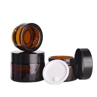 China Non Spill Custom 15ml 30ml 50ml Amber Cosmetic Face Glass Cream Jar Skin Cream Jar For Cosmetic Jar Suppliers for sale