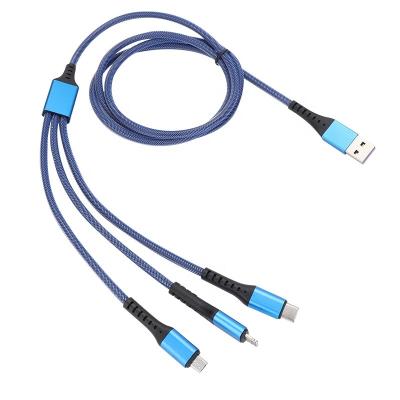 China MP3/MP4 Player 1 .2M 3 In 1 Micro USB Type C Charger Cable Multi Usb 5A Nylon Braid Left Nylon Charging Line For Mobile Phone 66W Cables for sale