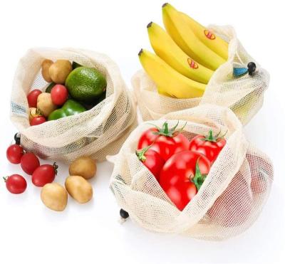 China Eco-Friendly Reusable Mesh Produce Bags, Natural Cotton Grocery Bags With Tare Weight On Labels For Grocery Storage for sale