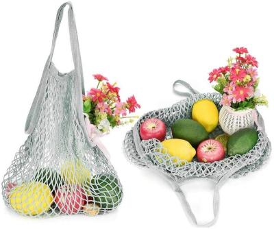 China Durable Reusable Cotton Tote Mesh Net Bags Mesh Handle Shoulder Bag Fruit String Grocery Shopper Net Shopping Bag Long for sale