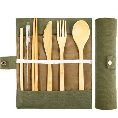 China Eco Friendly Eco Friendly Straw Flatware Travel Wooden Bamboo Cutlery Set for sale