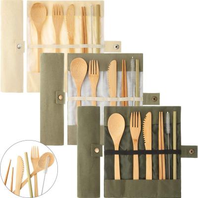 China Eco-Friendly Biodegradable Travel Bamboo Ecology Bamboo Wooden Cutlery Set Straw Toothbrush Spoon Fork Knife for sale