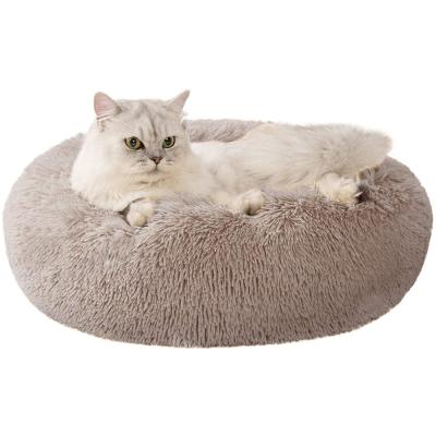 China Wholesale Fluffy Soft Plush Waterproof Calming PP Cotton Round Dog Cat Cushion Washable Pet Bed for sale