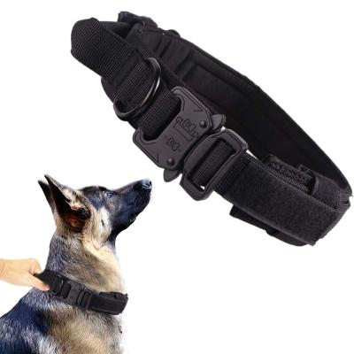 China Wholesale Military Adjustable Nylon Padded Metal Dog Collar Heavy Duty Buckle With Handle Tactical Dog Collar for sale