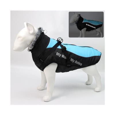 China Durable Waterproof Large Dog Clothes Winter Dog Coat With Harness Collar Large Furry Warm Pet Clothes Dog Jacket for sale