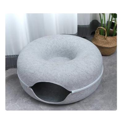 China Sustainable Pet Cat Tunnel Felt Vogue Donut Shape Removable Zippered Kitten Cat Bed House Nest for sale