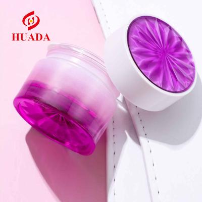 China High end fashionable pink diamondscap cosmetic purple packaging cosmetic empty round glass bottle set for lotion serum cream for sale