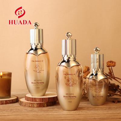 China Cosmetic the latest palace style cosmetic bottle essence lotion bottle pump bottle cream jar glass high-end thick bottom jar for sale