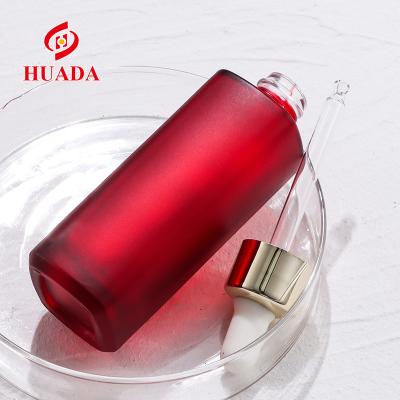 China Original 50ml Cosmetic Factory Wholesale Red Cosmetic Frosted Liquid Bottle Dropper Bottle Essential Oil Bottle Underpack for sale