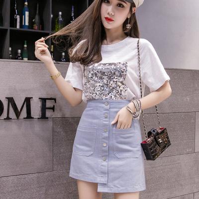 China Wholesale Anti-static Denim Fabric Multi-button Women Clothing Button Front A-Line Skirt for sale