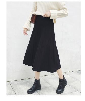 China Knitwear Fashion Anti-Static Black Knit Long Length Pleated Elastic Women's High Waist Skirt for sale