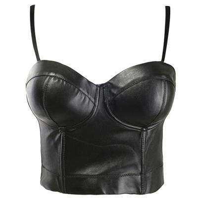 China Cool Black QUICK DRY PU Leather Women's Good Quality Bustier Bra Nightclub Party Bralet Cropped Tube Tops for sale