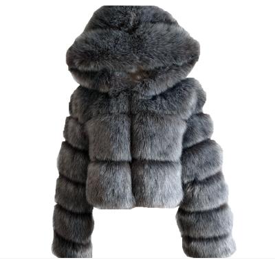 China Anti-Wrinkle Women Winter Jacket Coat Warm Faux Fox Fur Coat With Faux Fur Collar Coat Hooded Short Thick Clothes for sale