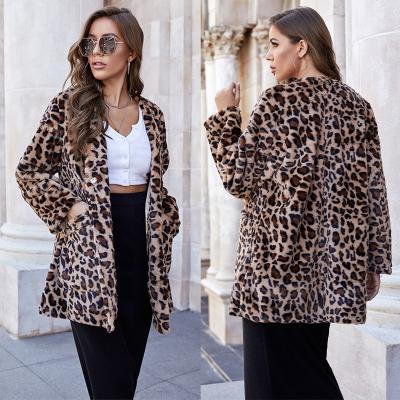 China Anti-wrinkle New Arrive Winter Leopard Print Woman Faux Fur Coat Ladies Jacket Faux Fur Jacket Long for sale