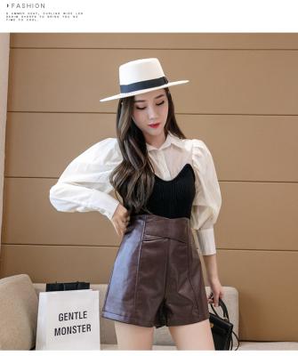 China Anti-wrinkle Fashion PU Leather Shorts Women Autumn Winter Faux Leather Woman Shorts High Waist Slim Loose Short Pants Women Shorts for sale