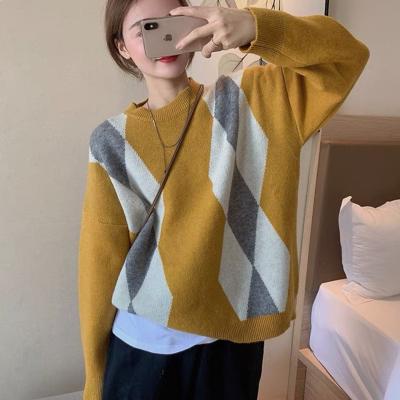 China Anti-wrinkle Women Plus Size Loose Sweaters Diamond Shaped Jumper for sale