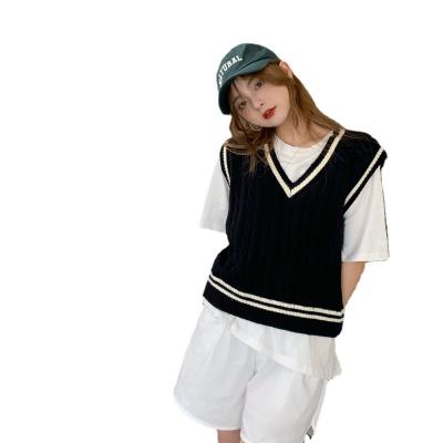 China Breathable V-Neck Vest Sweater Sleeveless Knitted Vest For Ladies for sale