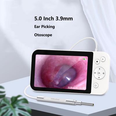 China HD LCD Screen Ear Video Security Digital Otoscope Ear Camera 5.0 Inch 1080P With Ear Cleaning Camera With 6 Spoon 1.5cm D 32GB LED Ear for sale