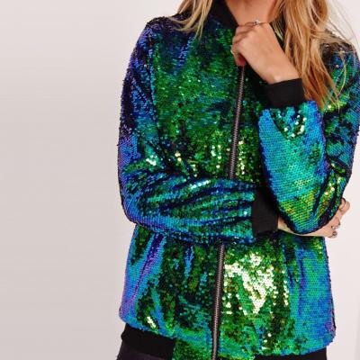 China Anti-wrinkle women's sequin plus size long sleeve zipper blazer bomber jacket women jackets and coats 2020 for sale