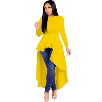 China Plus Size Peplum Tops Women Dress High Low Ruffle Anti-pilling Long Sleeve Tunic Shirt for sale