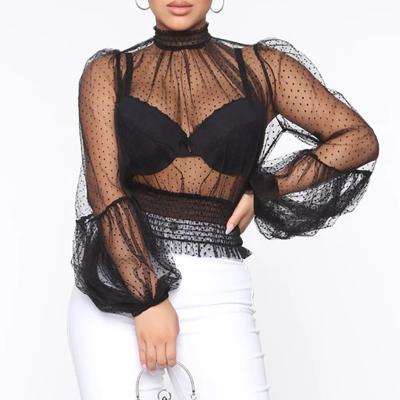 China Sheer Women Mesh Summer Blouses Women T-shirt Fashion Shirt Party Anti-pilling Sleeve Tops Casual Loose Transparent Women Long T-shirt for sale