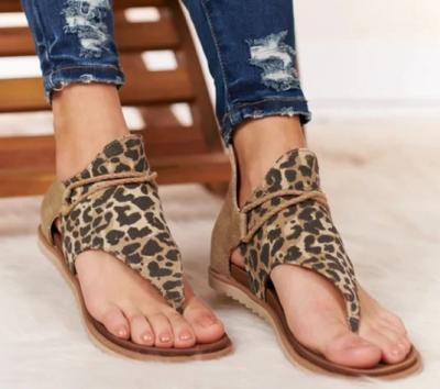 China Women's Fashion Trend Rome Leopard Flat Sandals Women's Wedges Summer Anti-skid Casual Anti-skid Shoes for sale