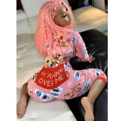 China Cartoon Overalls QUICK DRY Comfy One Piece Pajamas For Women Funny Onesie Sleepwear With Butt Fin for sale