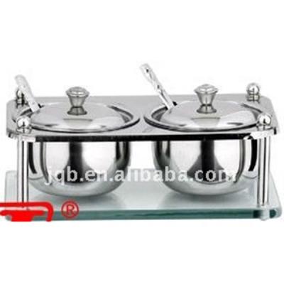 China Sustainable two compartment stainless steel sauce bowl for sale