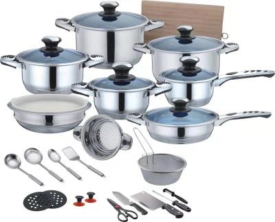 China Sustainable colorful 30 pcs stainless steel cookware set with SS lid for sale