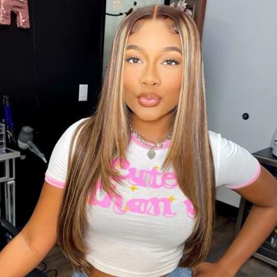 China Other Lace Front Human Hair Wigs Highlight 1B Honey Brown Color Straight Bob Lace Front Human Hair Wigs Women for sale