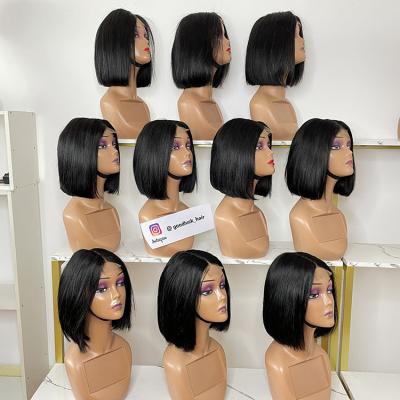 China 100% Virgin Hair 2x6 Kim K Bob Wig Lace Frontal Closure Good Luck Body Wave Closure Bone Wig Style Transparent Straight Lace Bob Wigs for sale