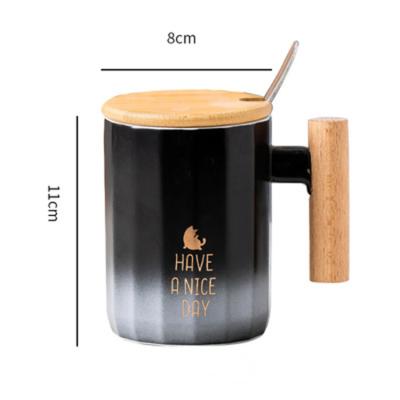 China Custom Viable Black and White Ceramic Wooden Reusable Cups and Saucers Coffee Cups Handle White Handle Cupmug for sale