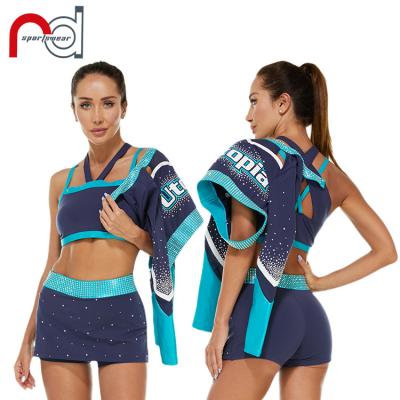 China Polyester + Spandex Wholesale Competition Long Sleeve Cheerleading Cheerleader Uniform Customized Design Outfits for sale