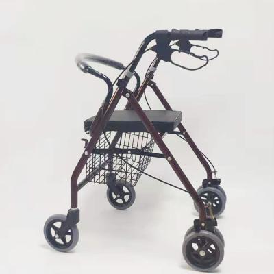 China Burgundy Outdoor Elderly Disabled Walker Rollator Walker Caddy for sale