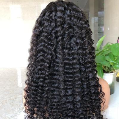 China 3~4 Combs With Elastic Band Cheap Hair Pre Plucked Deep Frontal Brazilian Hair 100% Brazilian Virgin Human Hair Deep Wave Lace Wig Transparent Lace Hair Wigs for sale