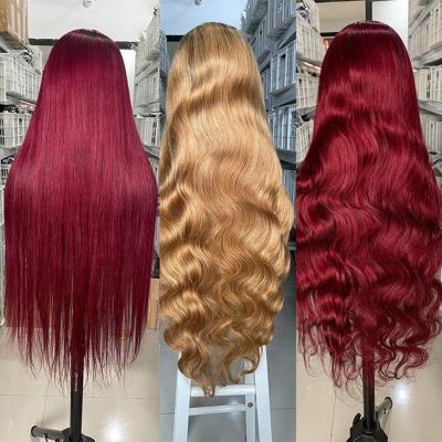 China Body Wave #99J Burgundy Wine Red Body Wave Brazilian Hair 13x6 HD Lace Frontal Wig For Color Women Human Hair Full Lace Front Wigs for sale